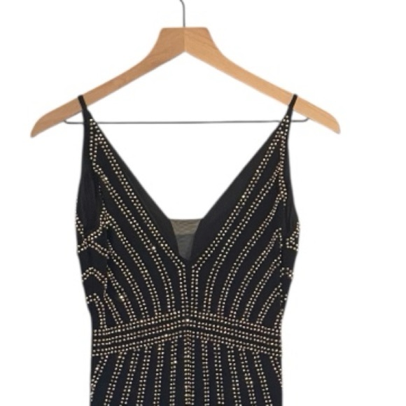 Xscape Beaded Evening Gown, Dark Navy Blue, Deep V, Sheath, Thin Straps, Size 2 - Picture 15 of 16